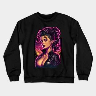 Synthwave Rockabilly Girl Crewneck Sweatshirt